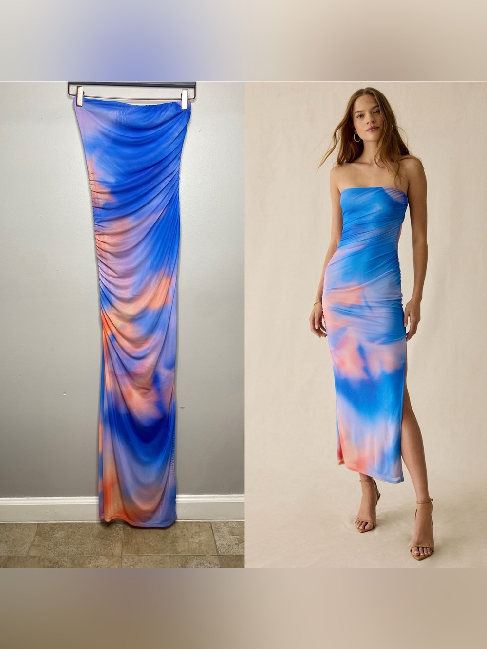 UO Mesh Strapless Midi Dress.